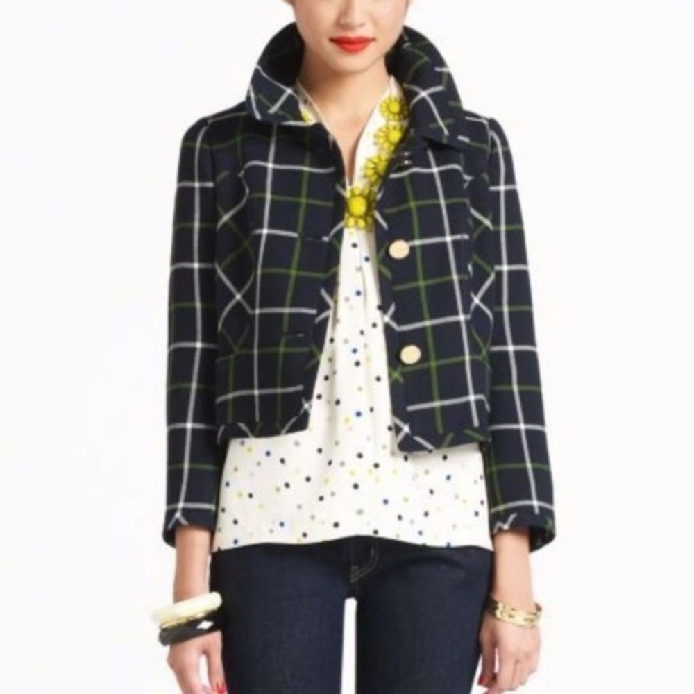 Kate spade plaid navy green blazer 4